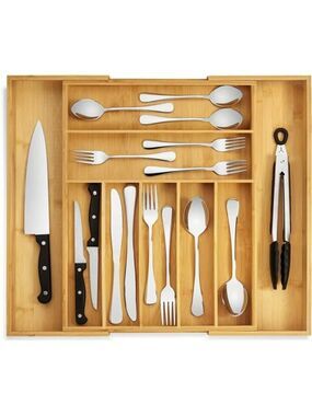 Expandable Bamboo Drawer Organizer Utensil Silverware Flatware Tray